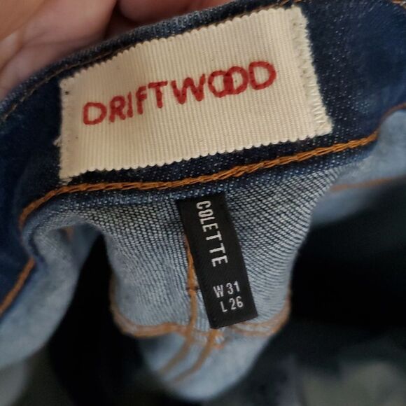 DRIFTWOOD Blue Cropped Jeans with Embroidered Hem Size 31 - Picture 10 of 10